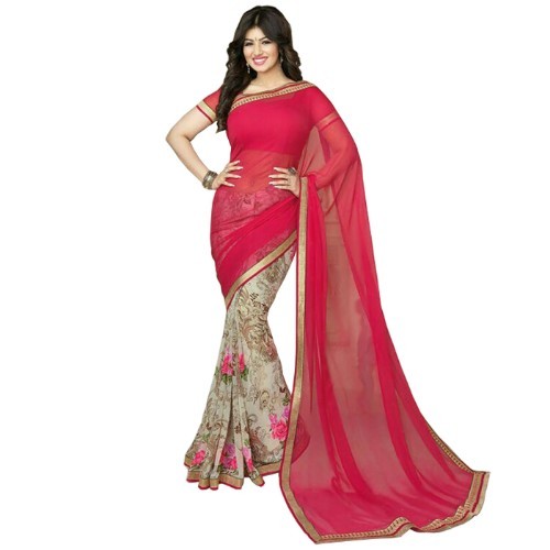 Georgette Sarees - Georgette Fabric, Length 5.5 Mtr, Blouse Length 0.8 Mtr | Printed Pattern, Other Work Type, Versatile Style