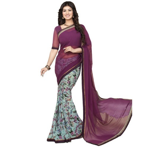 Georgette Sarees - Georgette Fabric, Length 5.5 Mtr, Blouse Length 0.8 Mtr | Printed Pattern, Other Work Type, Versatile Style