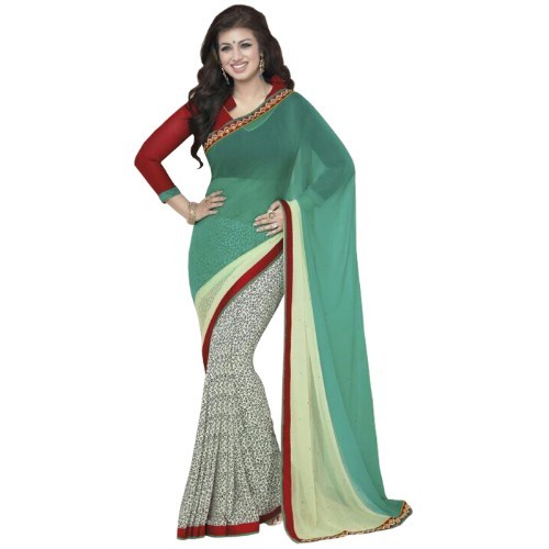 Printed Saree - Georgette Fabric, Length: 5.5 Mtr, Blouse: 0.8 Mtr | Lace Closure, Available In All Colors, Vibrant Printed Pattern