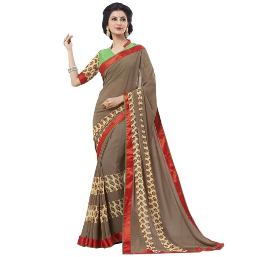 Printed Saree - Georgette Fabric, Length: 5.5 Mtr, Blouse: 0.8 Mtr | Lace Closure, Available In All Colors, Vibrant Printed Pattern