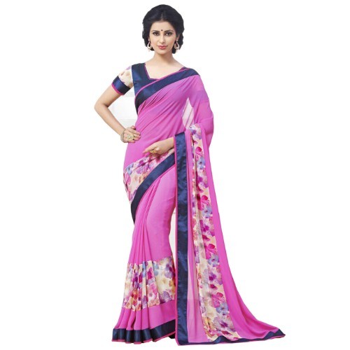 Printed Saree - Georgette Fabric, Length: 5.5 Mtr, Blouse: 0.8 Mtr | Lace Closure, Available In All Colors, Vibrant Printed Pattern