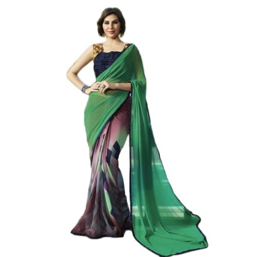 Chiffon Saree - 5.5 Mtr Length, 0.8 Mtr Blouse | Georgette Material, Printed Pattern, Various Colors