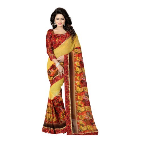 Chiffon Saree - 5.5 Mtr Length, 0.8 Mtr Blouse | Georgette Material, Printed Pattern, Various Colors