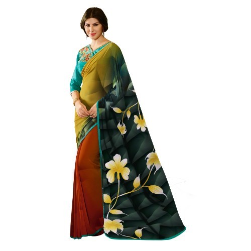 Chiffon Saree - 5.5 Mtr Length, 0.8 Mtr Blouse | Georgette Material, Printed Pattern, Various Colors