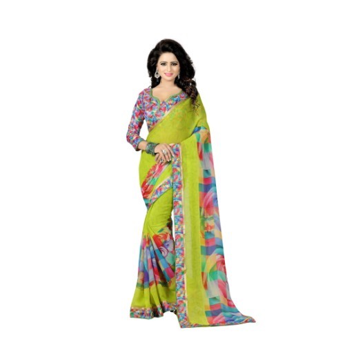 Chiffon Saree - 5.5 Mtr Length, 0.8 Mtr Blouse | Georgette Material, Printed Pattern, Various Colors