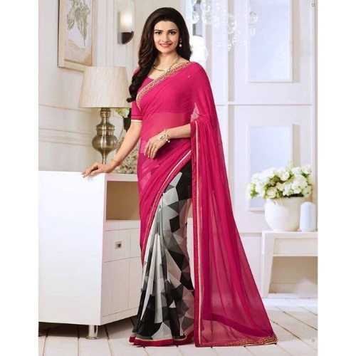Printed Georgette Saree - 5.5 Mtr Length, 0.8 Mtr Blouse | All Colors Available, Patterned Print, Traditional Indian Style
