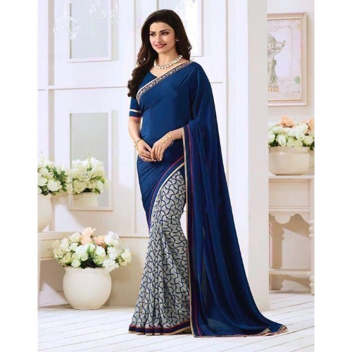 Printed Georgette Saree - 5.5 Mtr Length, 0.8 Mtr Blouse | All Colors Available, Patterned Print, Traditional Indian Style