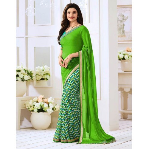 Printed Georgette Saree - 5.5 Mtr Length, 0.8 Mtr Blouse | All Colors Available, Patterned Print, Traditional Indian Style