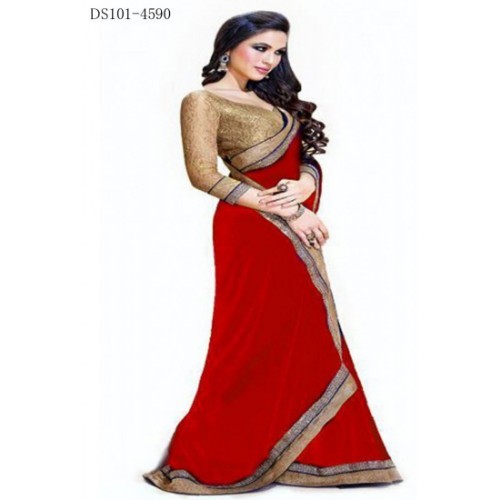 Plain Saree - Georgette Material, Length: 5.5 Mtr, Blouse: 0.8 Mtr | Closure: Laces, Color: All, Pattern: Printed