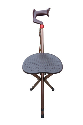 Height Adjustable Walking Stick With Folding Stool