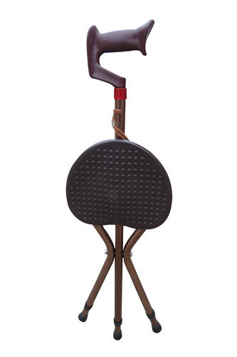 Height Adjustable Walking Stick With Folding Stool