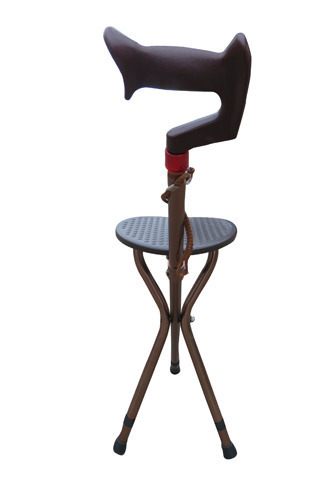 Height Adjustable Walking Stick With Folding Stool