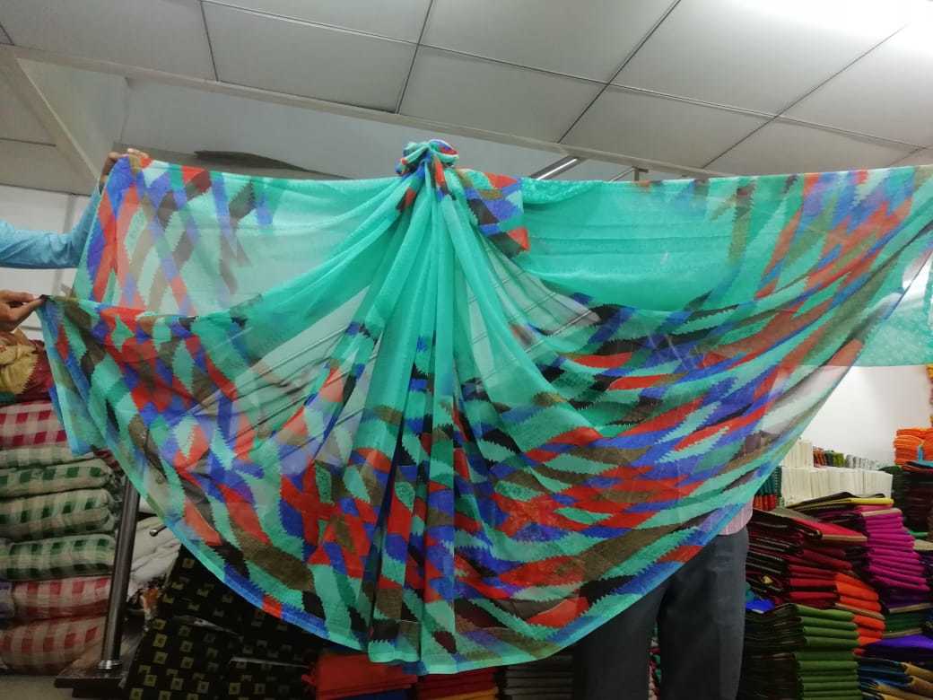 Fancy Print Georgette Saree - 5.5 Mtr Length, 0.8 Mtr Blouse | Art Silk Material, Vibrant Colors: Orange, Yellow, Blue, Purple, Red, Stunning Printed Pattern