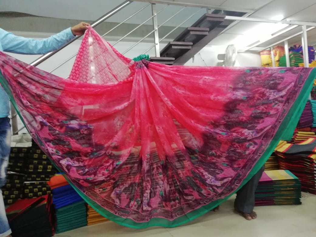 Fancy Print Georgette Saree - 5.5 Mtr Length, 0.8 Mtr Blouse | Art Silk Material, Vibrant Colors: Orange, Yellow, Blue, Purple, Red, Stunning Printed Pattern