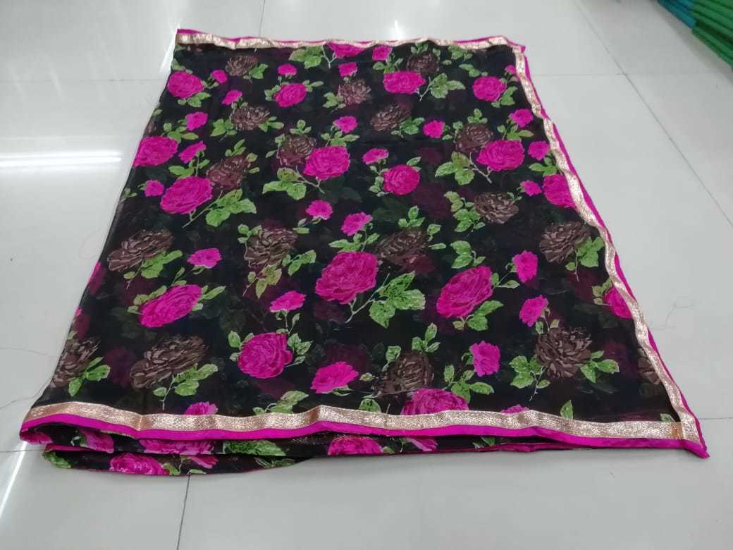 Printed Synthetic Saree - Georgette Fabric, Length: 5.5 Mtr, Blouse Length: 0.8 Mtr | Colors: Orange, Yellow, Blue, Purple, Red, Pattern: Printed