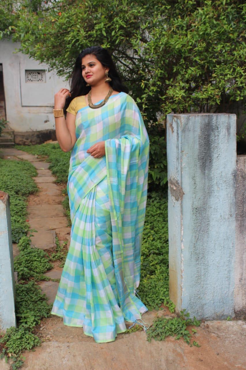 Multi Handloom Linen Saree
