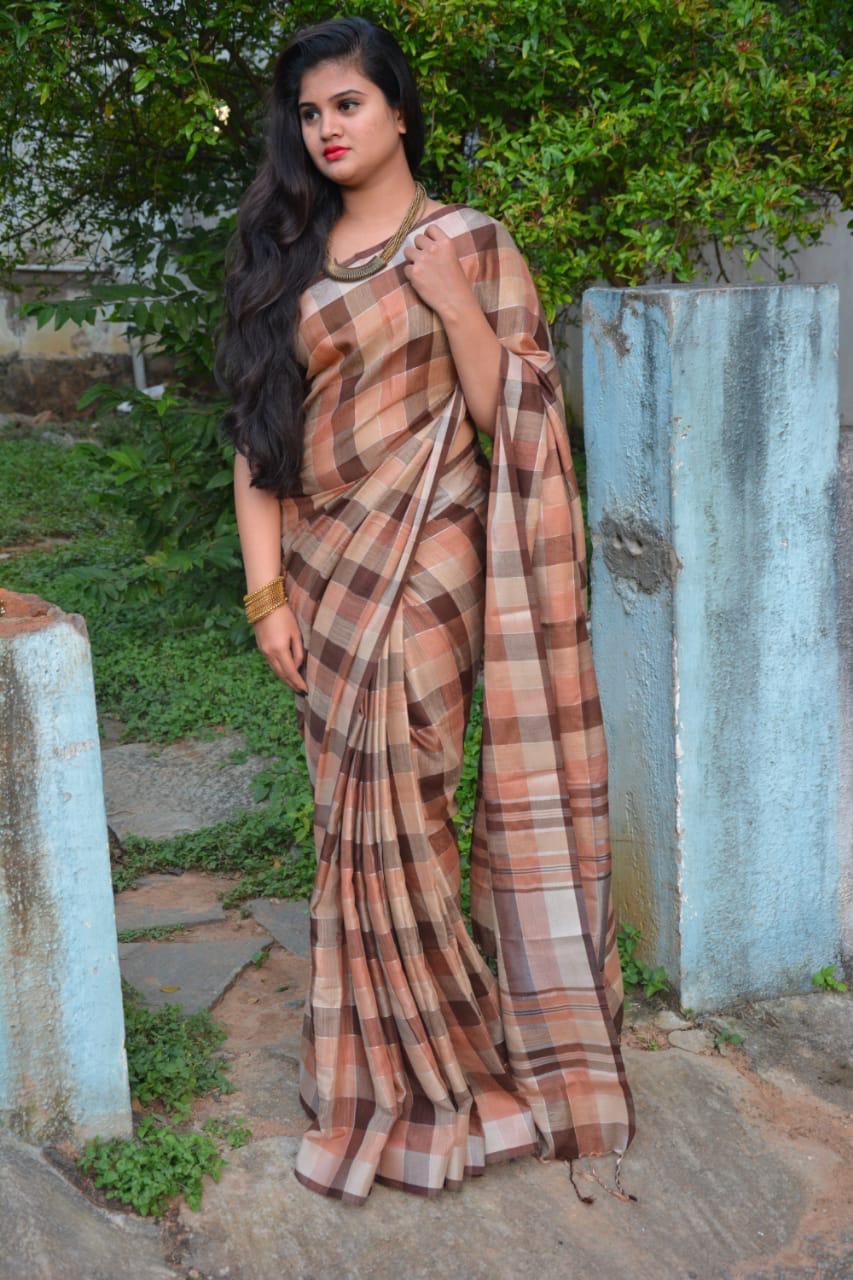 Multi Handloom Linen Saree