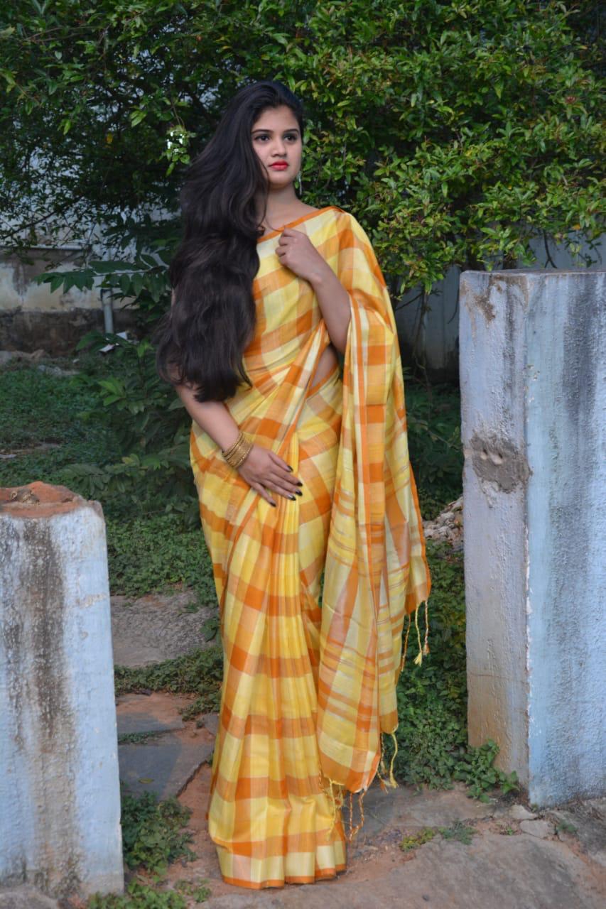 Multi Handloom Linen Saree