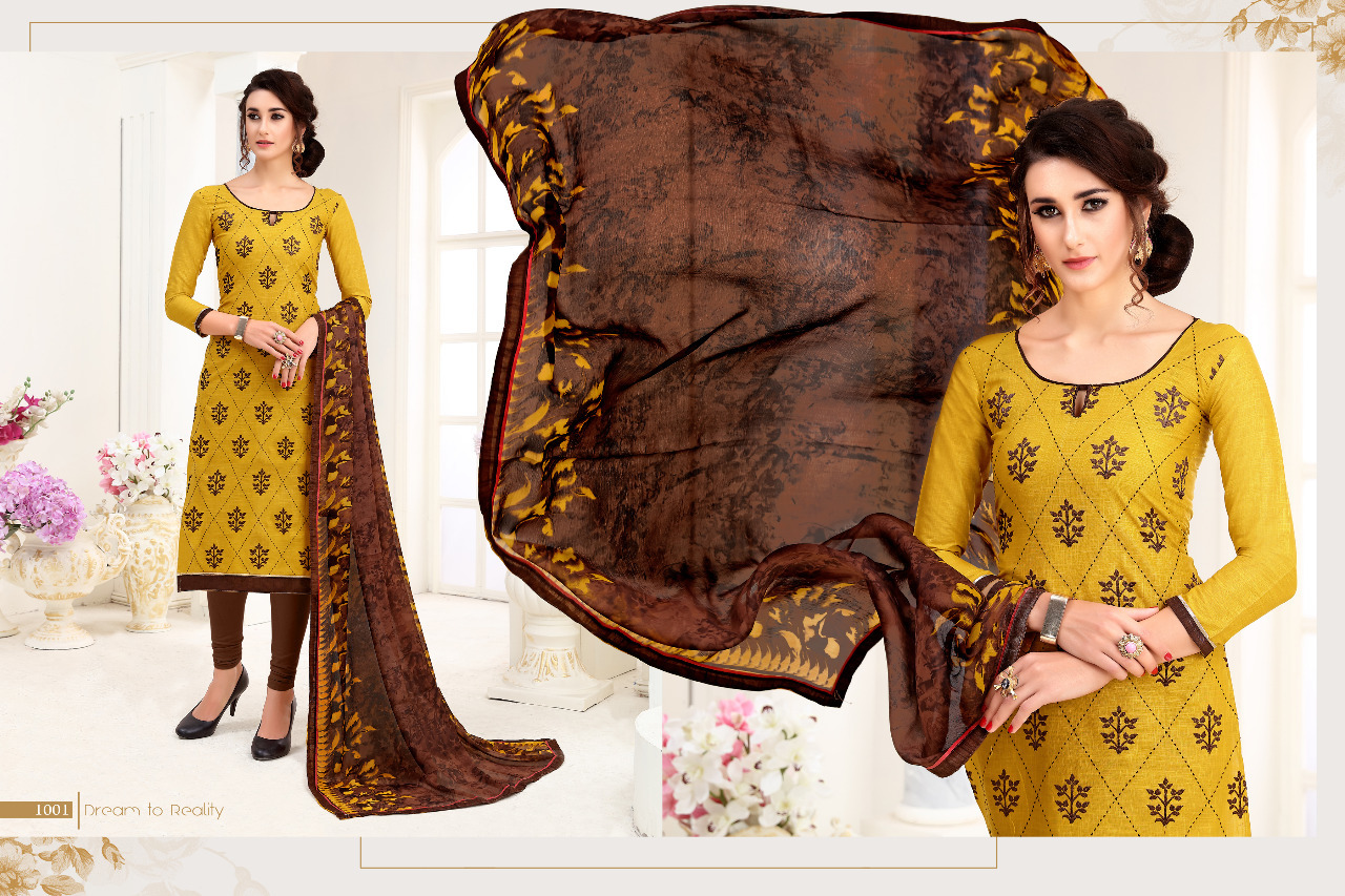 Cotton Slub Salwar Suit - 2.25 Mtr Top, 2.25 Mtr Indo Bottom, Silver Shiffon Dupatta | Mix Color, Printed Pattern, Short Sleeves, Custom Size, Ideal For Rainy Season