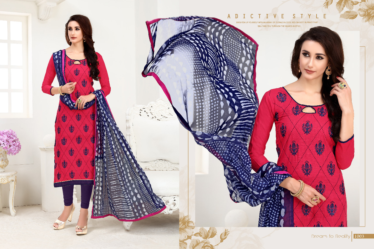Cotton Slub Salwar Suit - 2.25 Mtr Top, 2.25 Mtr Indo Bottom, Silver Shiffon Dupatta | Mix Color, Printed Pattern, Short Sleeves, Custom Size, Ideal For Rainy Season