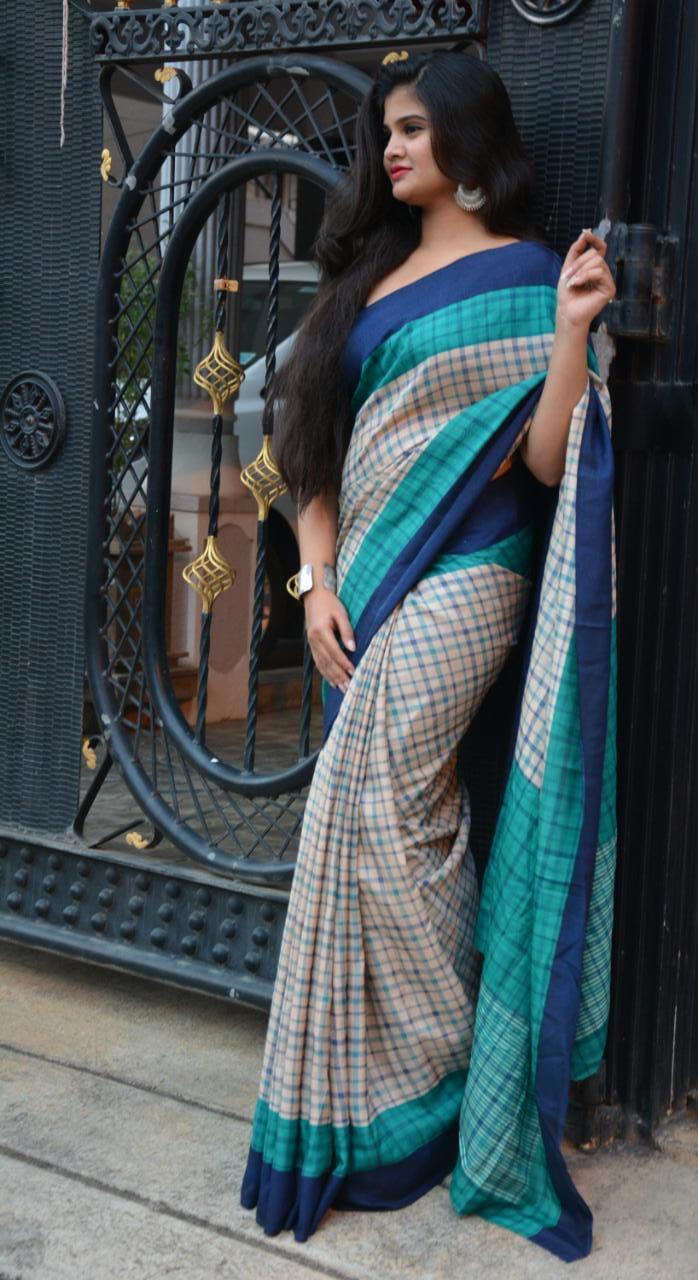 Multi Designer Handloom Linen Saree