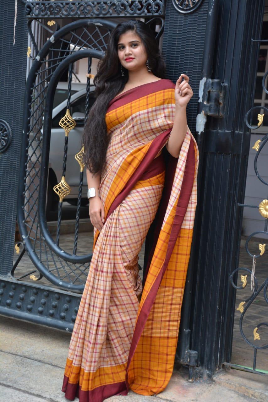 Multi Designer Handloom Linen Saree