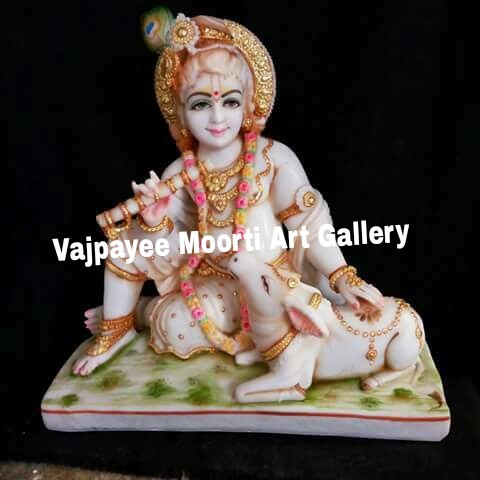 Marble Krishna Statue With Nandini