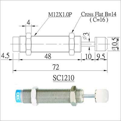 Shock Absorbers (SC Series SC 1210) - M12x1.0P Thread, 5mm Piston Diameter, 72mm Length | Mini Size, Durable, Easy Install, Optional Stop Collar