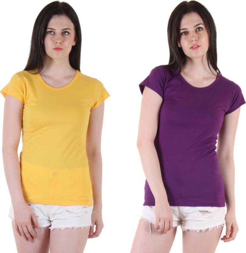 Cotton Regular-fit Top - Casual Dress, Solid Color, Short Sleeves, Round Neck