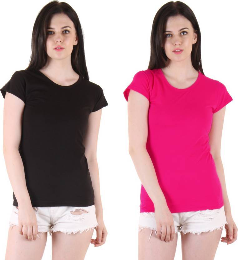 Cotton Regular-fit Top - Casual Dress, Solid Color, Short Sleeves, Round Neck