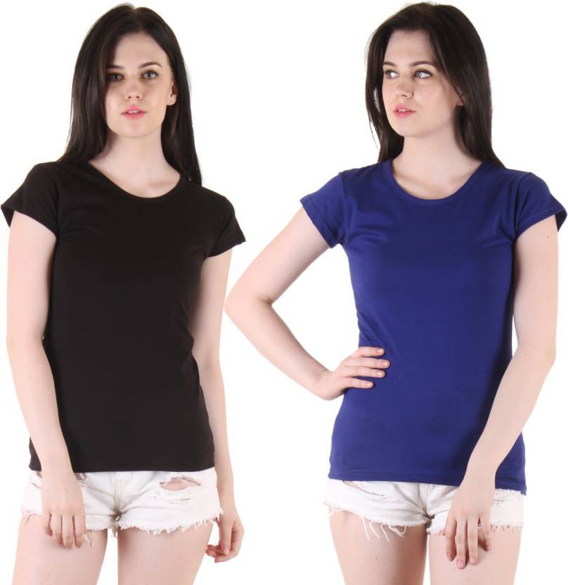 Cotton Regular-fit Top - Casual Dress, Solid Color, Short Sleeves, Round Neck