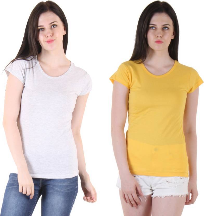 Cotton Regular-fit Top - Casual Dress, Solid Color, Short Sleeves, Round Neck