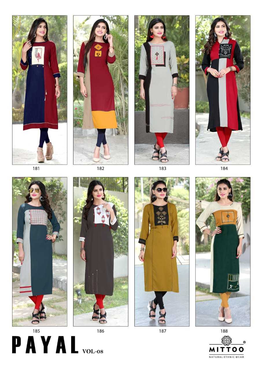 Embroiderd Mittoo Payal Rayon Designer Kurtis