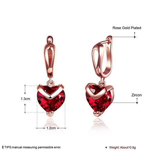 Red Heart A5 Grade Crystal 18k Rose Gold Plated Earrings Gender: Women