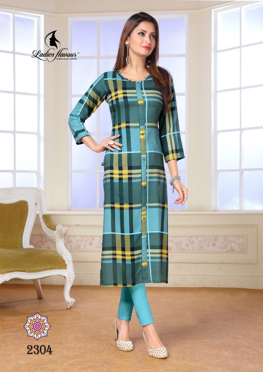 Rayon Designer Printed Straight Kurtis