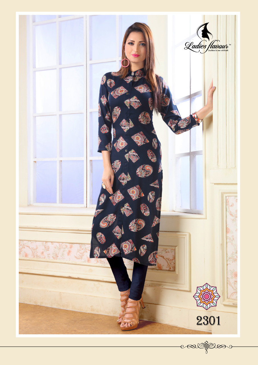 Rayon Designer Printed Straight Kurtis