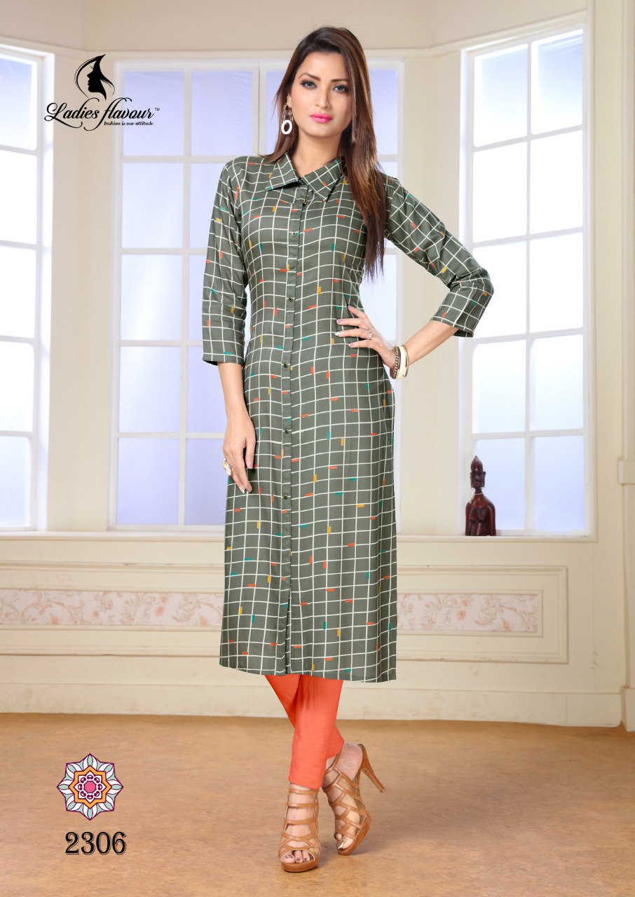 Rayon Designer Printed Straight Kurtis