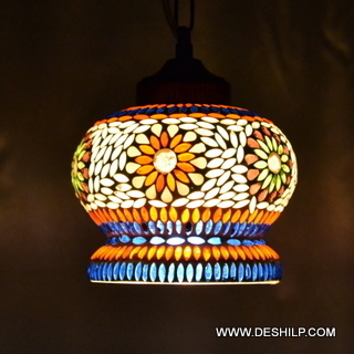 Multicolor Antique Mosaic Design Flower Glass Wall Hanging