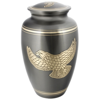 Silver Eagle Brass Urn - 190 Cubic Inches | Hand-engraved Metal Urn With Blue Finish And Silver Bands, American Style