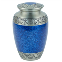 Silver Eagle Brass Urn - 190 Cubic Inches | Hand-engraved Metal Urn With Blue Finish And Silver Bands, American Style