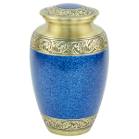 Silver Eagle Brass Urn - 190 Cubic Inches | Hand-engraved Metal Urn With Blue Finish And Silver Bands, American Style