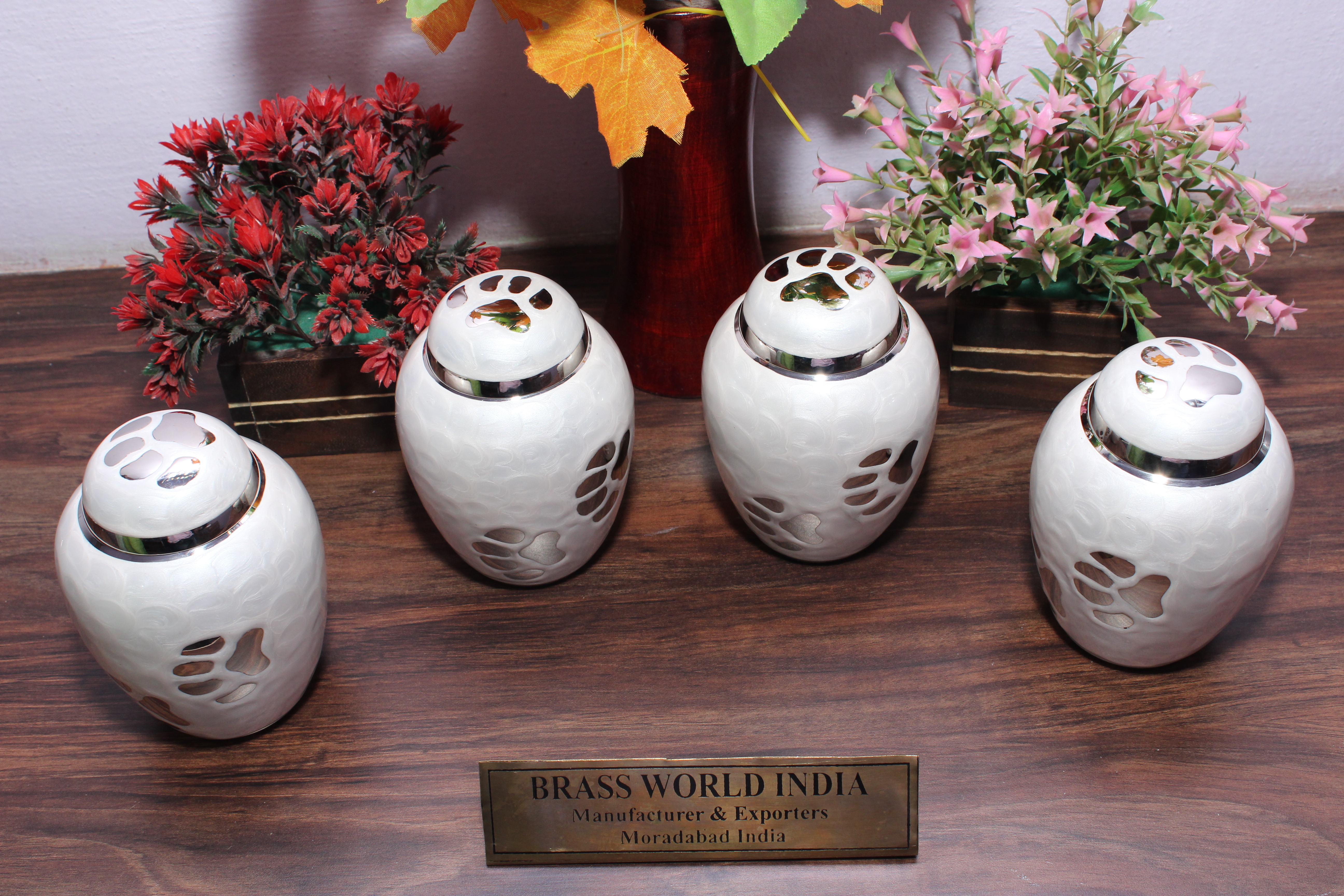 White Brass Pet Cremation Urn