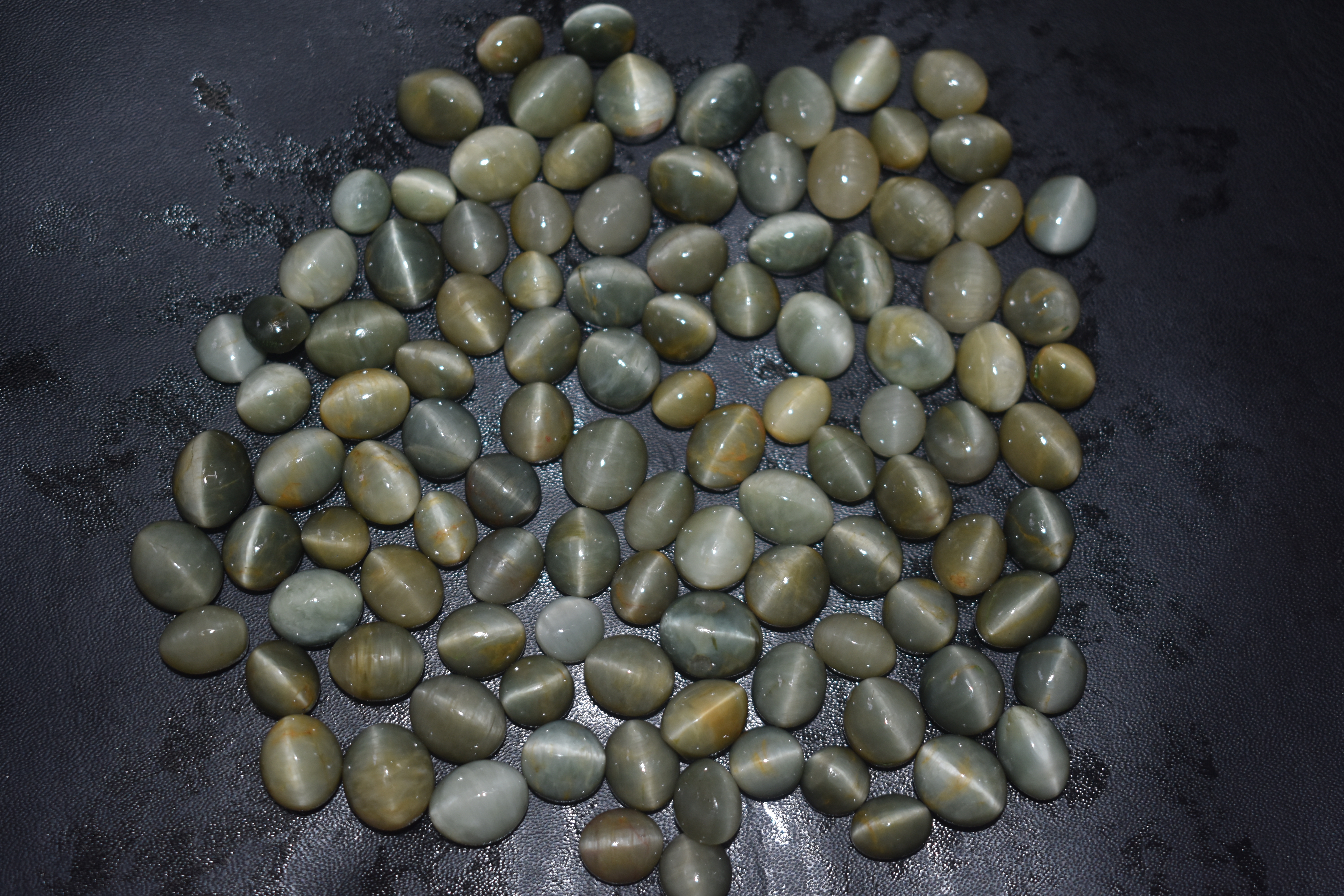 Cats Eye Polished Stones - Natural Stone, Rare Colors: Green, Black, Grey, Red, Off White | Extraordinary Shine With Healing Properties