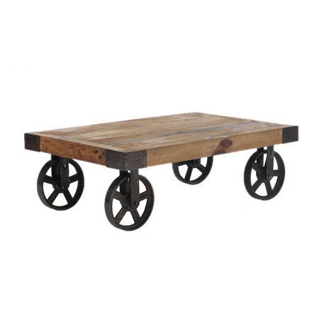Smooth Cofee Table With Cast Iron Wheels