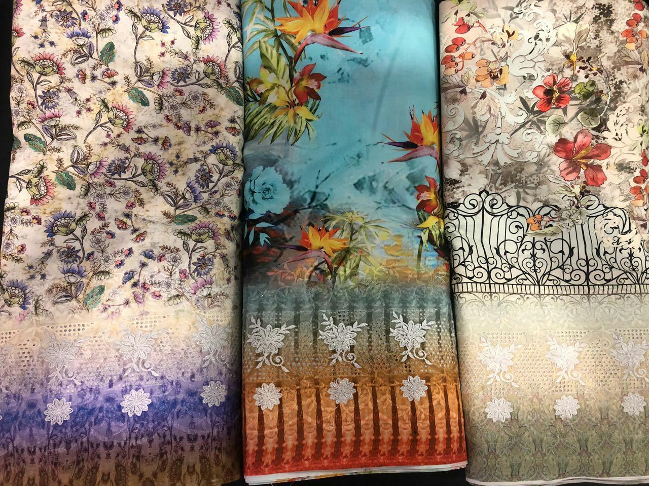 Cotton Embroidery Borer Fabrics - Fancy Borer Work Design | All Seasons, Embroidered Patterns