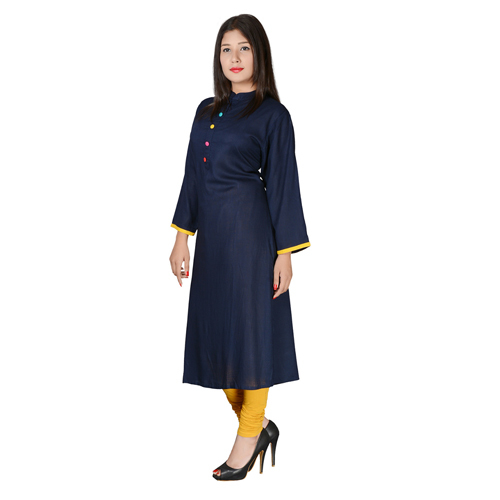 Ladies Plain Kurtis - Denim Fabric, Blue Color | Quick Dry, Casual Wear For All Seasons, Sophisticated Style