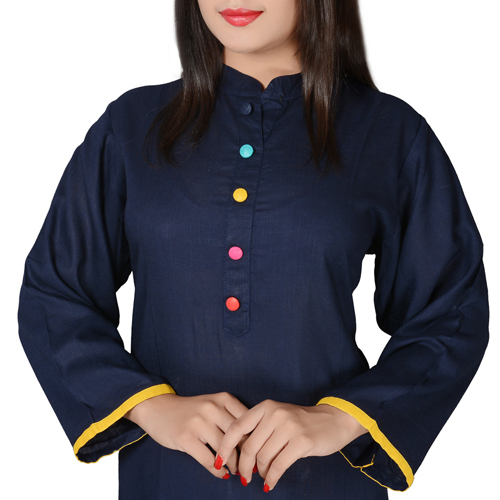 Ladies Plain Kurtis - Denim Fabric, Blue Color | Quick Dry, Casual Wear For All Seasons, Sophisticated Style