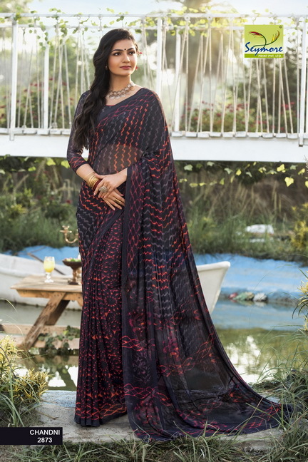 Seymore Printed Saree - Georgette Fabric 5.5 Mtrs With Blouse 0.8 Mtrs, Cream Color, Bollywood Style, Beautiful Printed Design