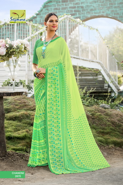 Seymore Printed Saree - Georgette Fabric 5.5 Mtrs With Blouse 0.8 Mtrs, Cream Color, Bollywood Style, Beautiful Printed Design