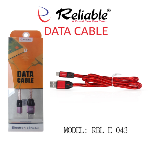 Extra Strong USB Data Cable - 1M, Fast Charging 2.4A, Red Plastic and Rubber, Easy Plug & Sync